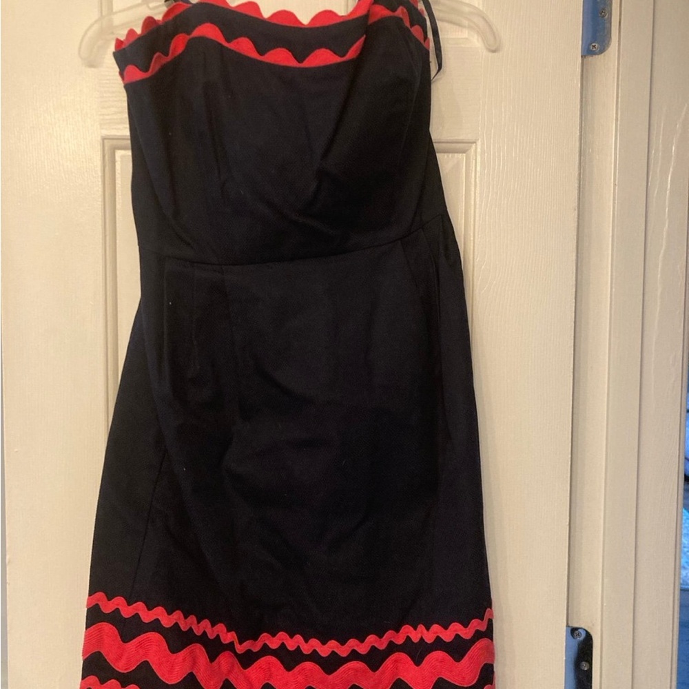 Elegant navy and pink Strapless Dress